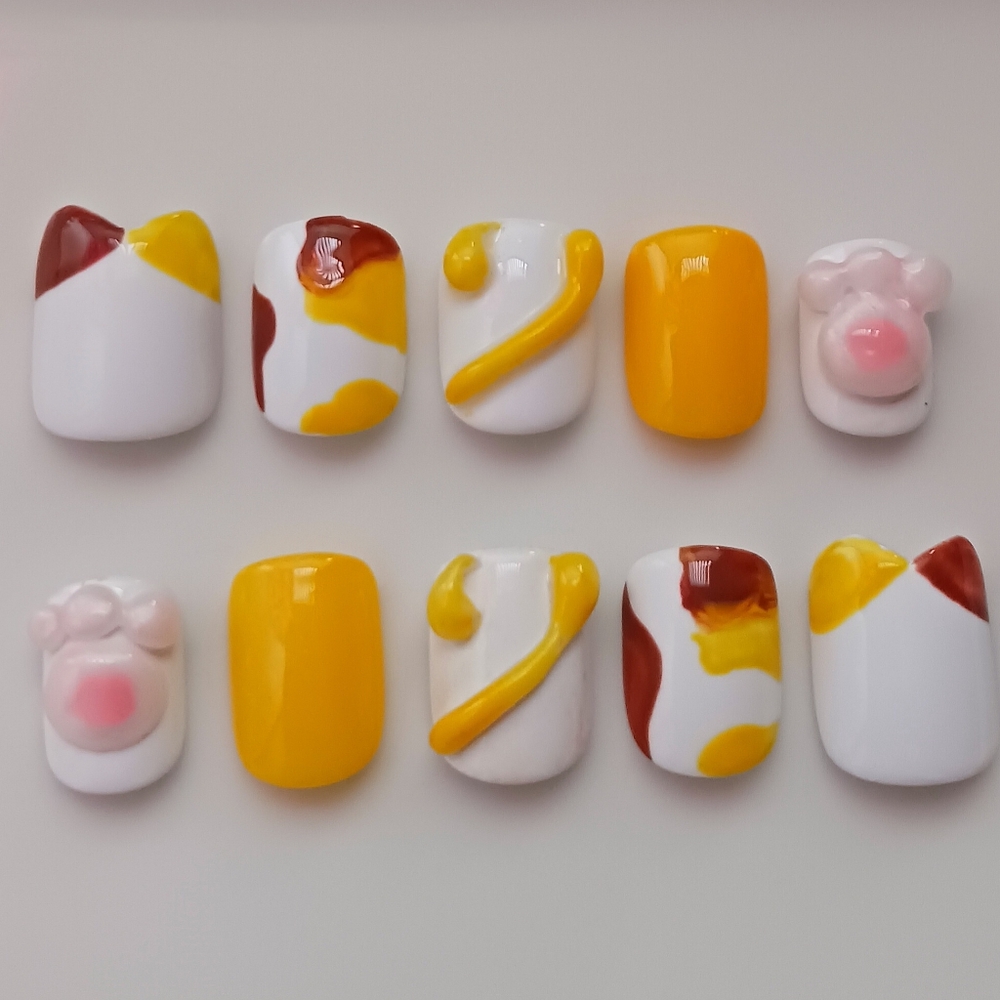 3d Cat design Handmade Gel Press on Nail Art Set 10pcs